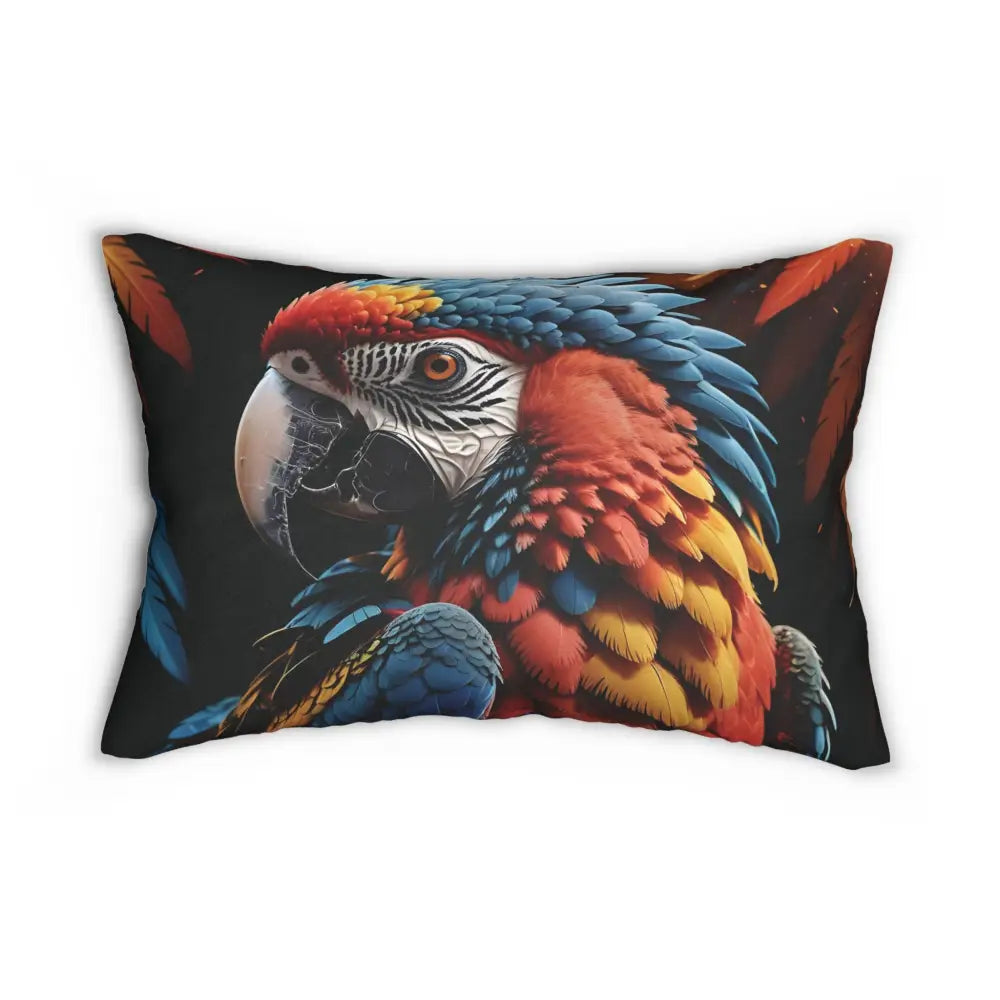 Rectangular parrot-themed throw pillow from Lumbar Pillow Macaw Ascension PixiOnyx Tropical Flightline Series