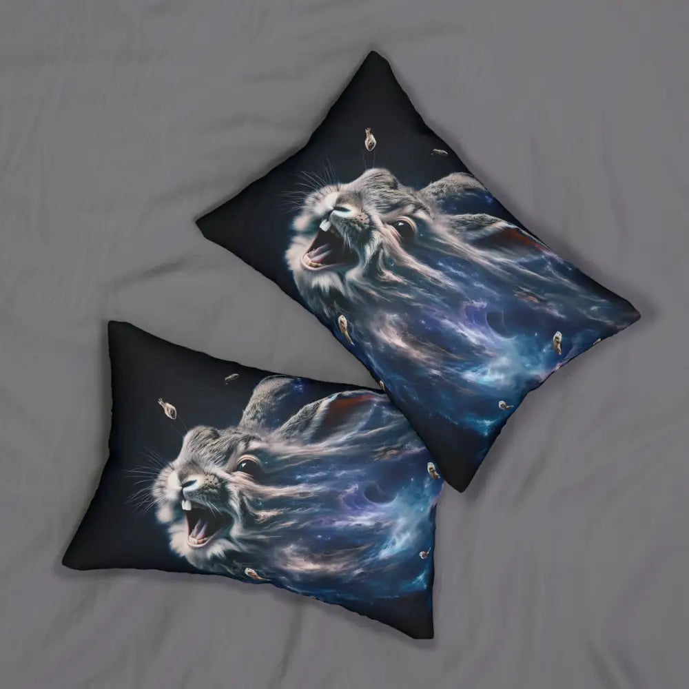 Rabbit-themed decorative pillows on Lumbar Pillow Nebula Howl PixiOnyx Cosmic Cushion