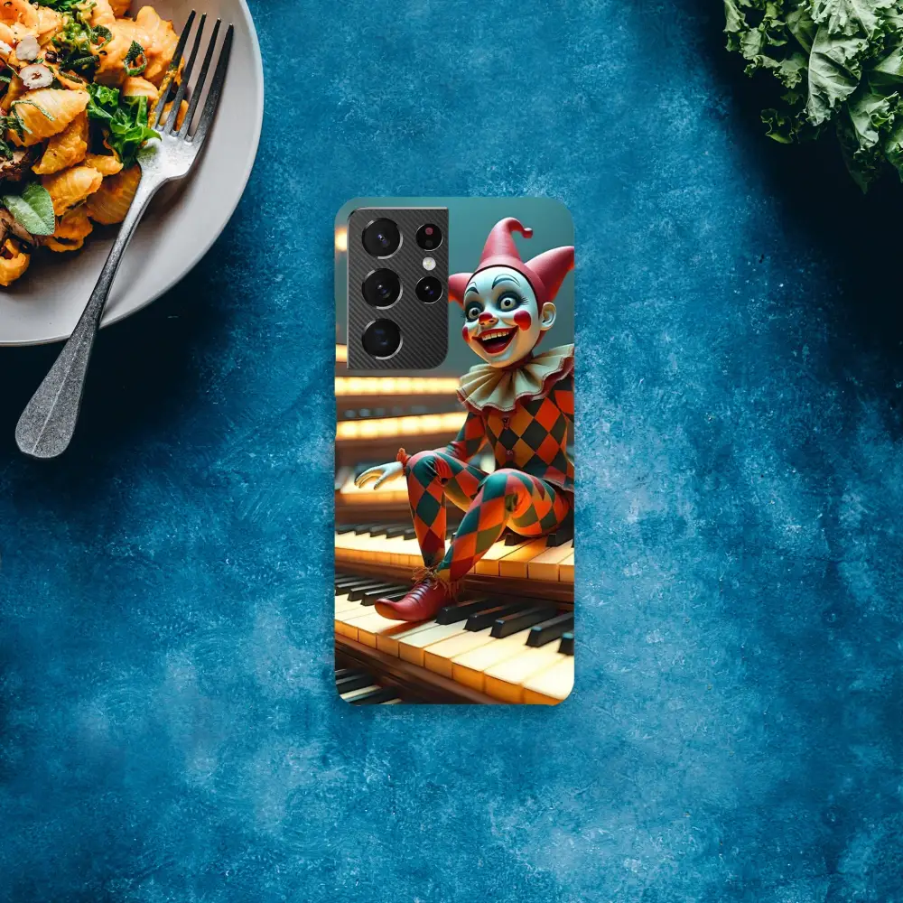 Clown-themed phone case for Samsung featuring Marionette Puppet design on PixiOnyx Slim Shell