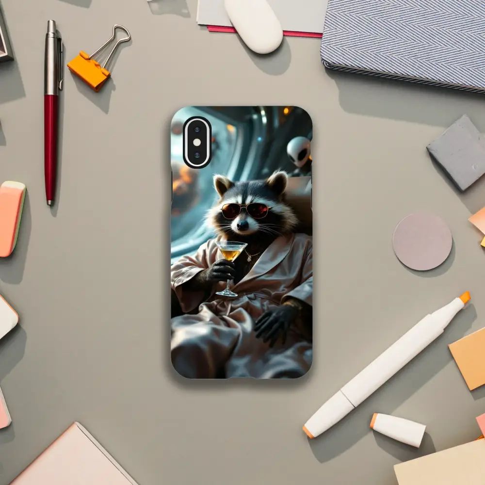 Phone case with Raccoon design from Martini Raccoon Case PixiOnyx Cosmic Critter Series