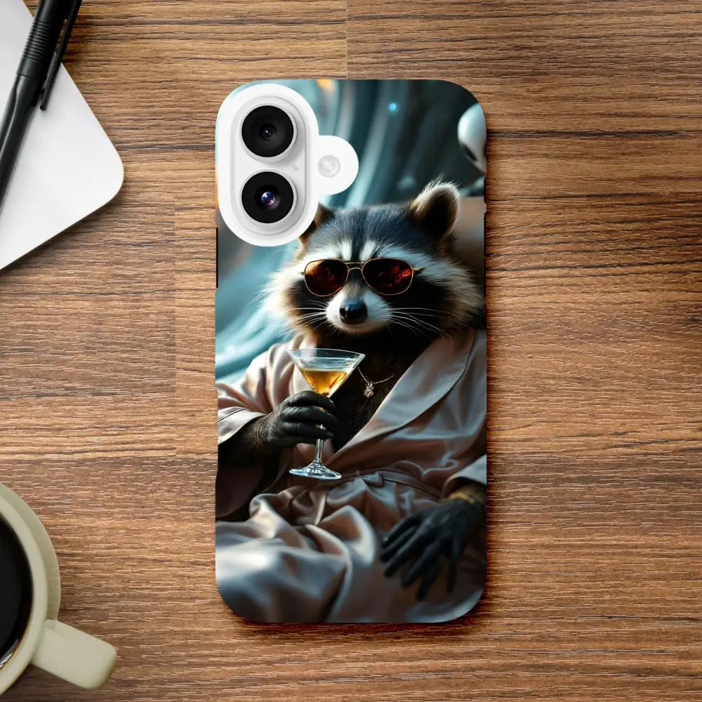 Raccoon-themed phone case for iPhone from PixiOnyx Cosmic Critter Series