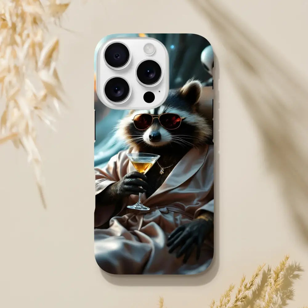Phone case with a Raccoon design from Martini Raccoon Case PixiOnyx Cosmic Critter Series