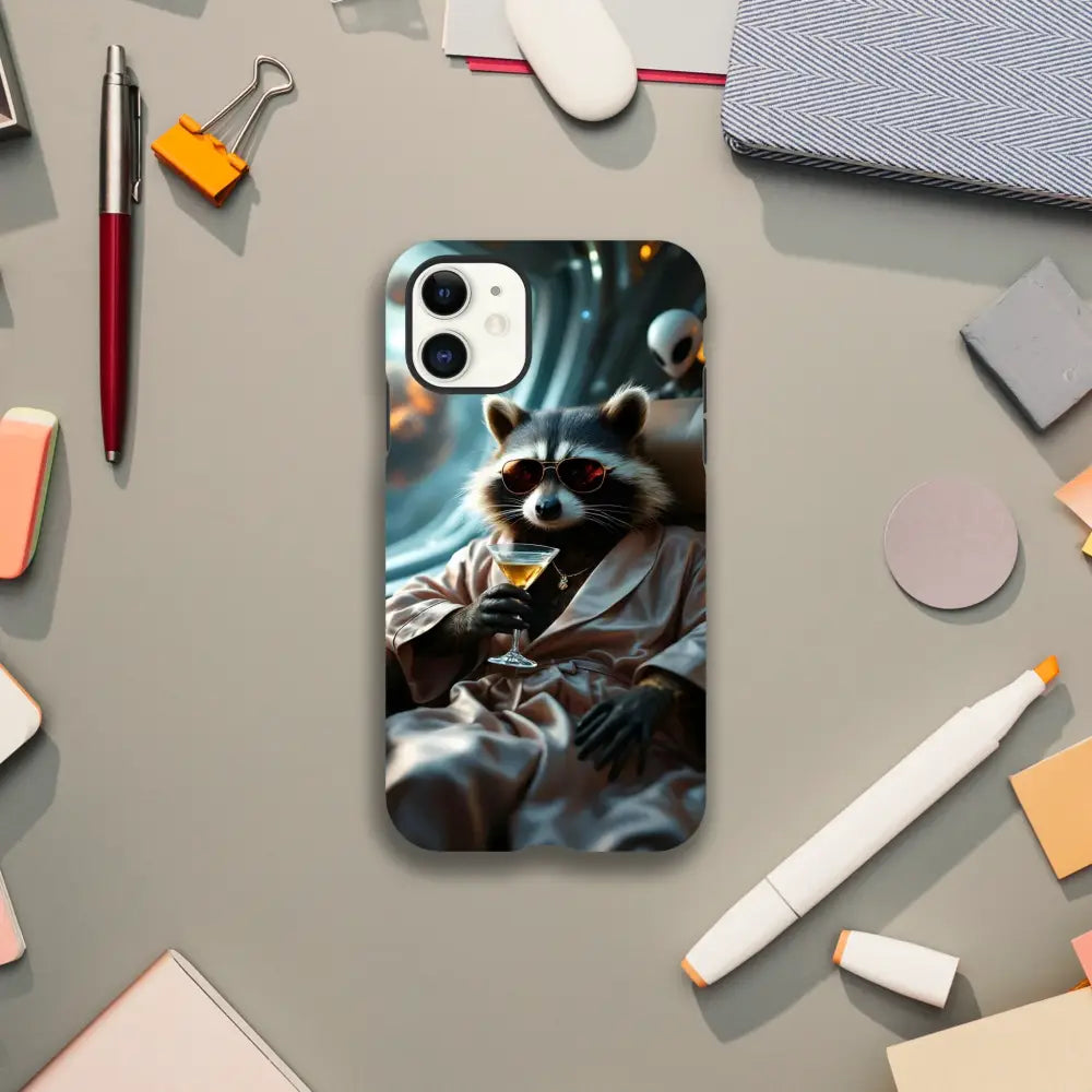 Phone case with Raccoon design from Martini Raccoon Case PixiOnyx Cosmic Critter Series