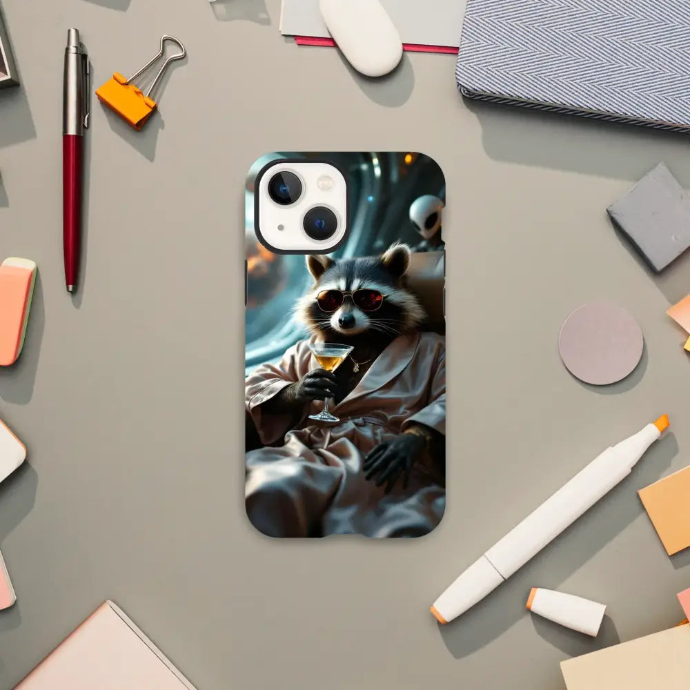 Martini Raccoon Case for iPhone from PixiOnyx Cosmic Critter Series with raccoon design