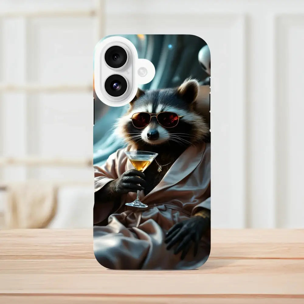 Phone case with adorable raccoon design from Martini Raccoon Case PixiOnyx Cosmic Critter Series