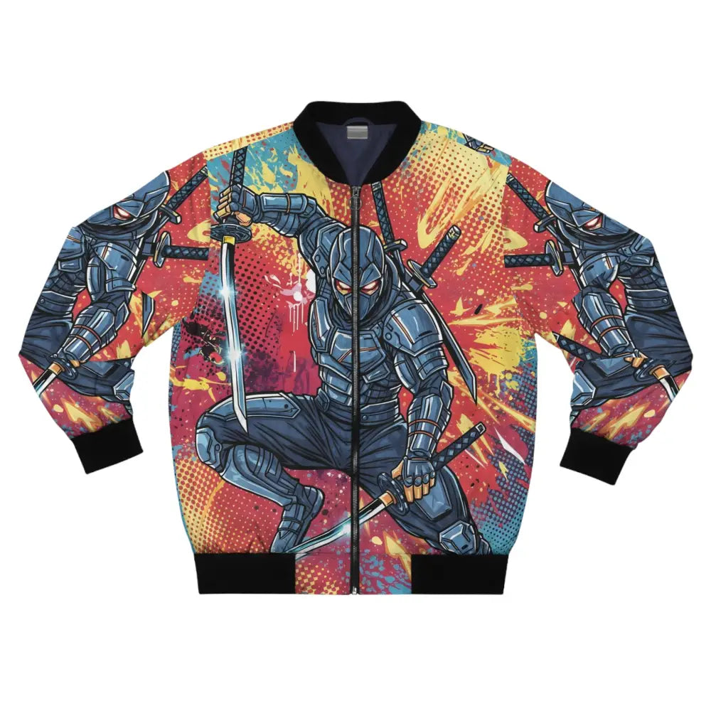 Comic-inspired ninja bomber with vibrant graphic print, perfect for ninja bomber explodes style from Honson Ventures Limited