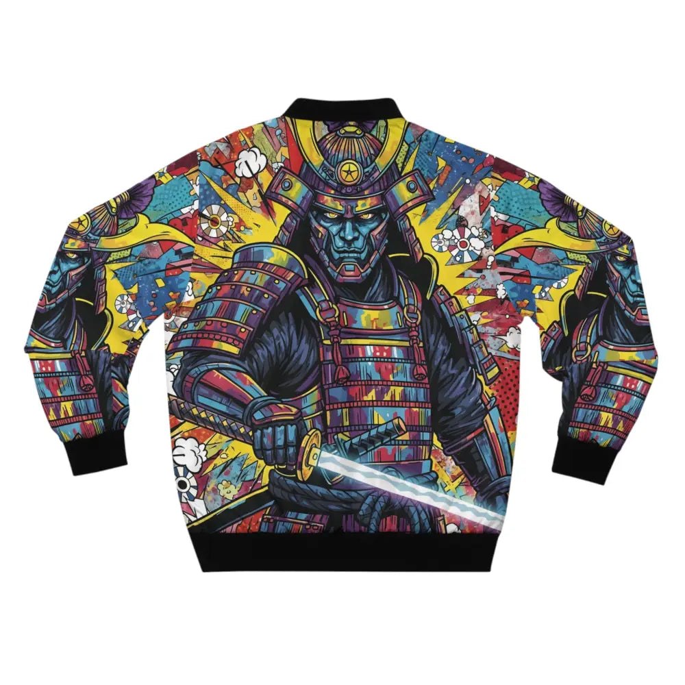 Colorful bomber jacket with samurai graphic design showcasing bold meets chaos and neon Tokyo dreamscapes