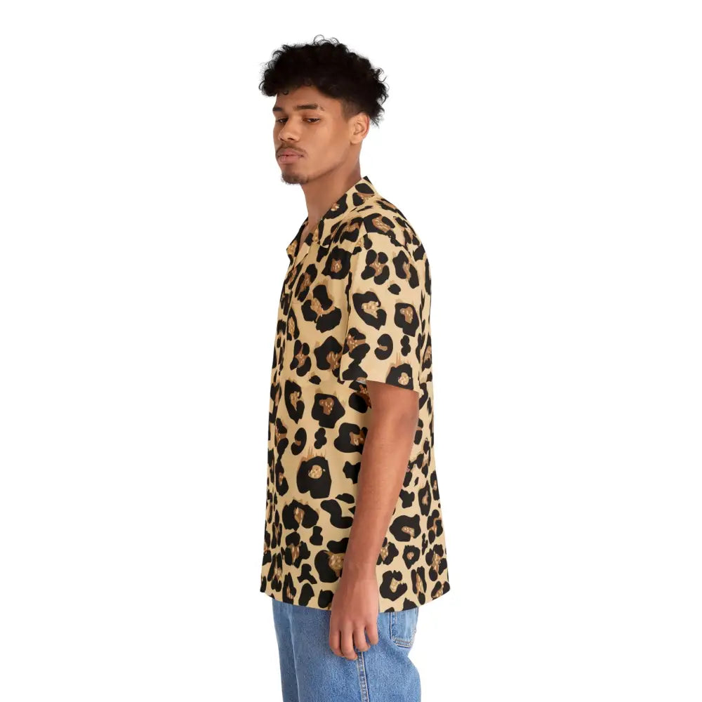 Leopard print short-sleeved shirt from Mans Hawaiian Shirt Feral Bloom PixiOnyx Apexwear