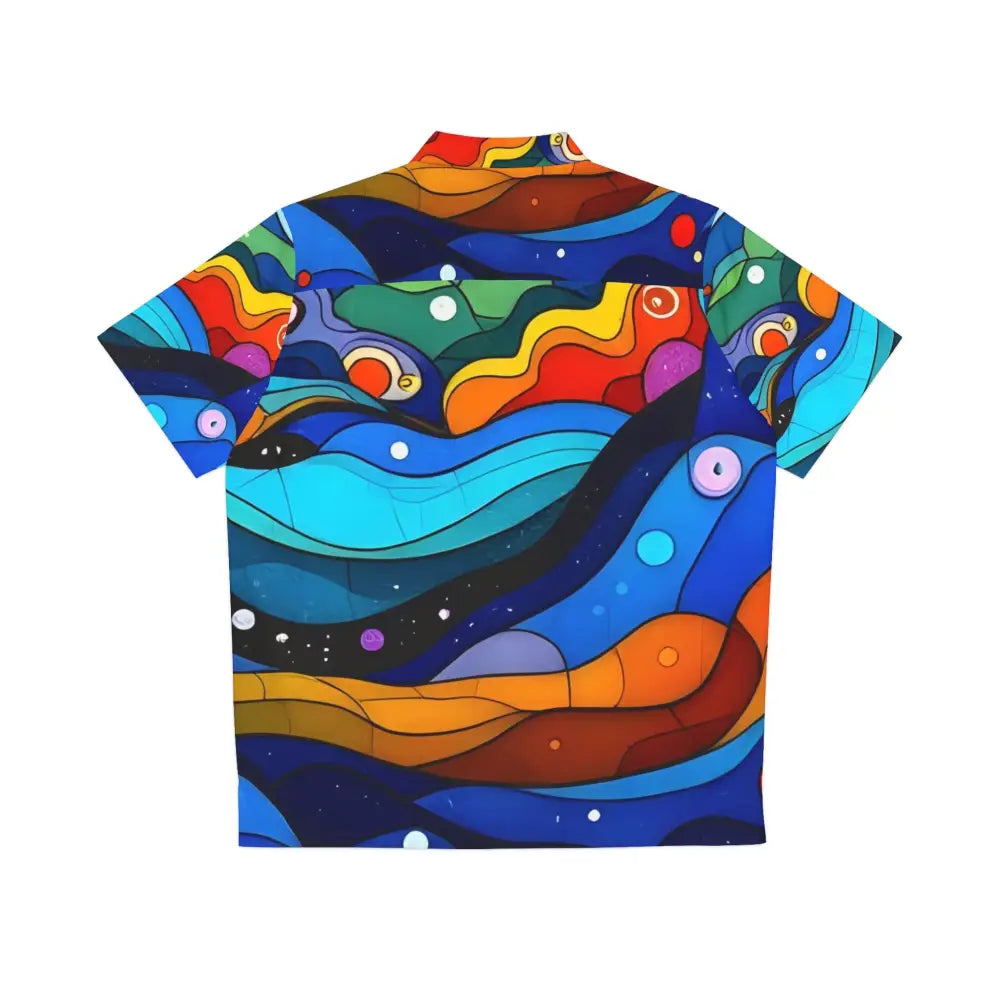 Colorful abstract patterned men’s Hawaiian shirt, Psychedelic Pop Art Vacationwear by PixiOnyx