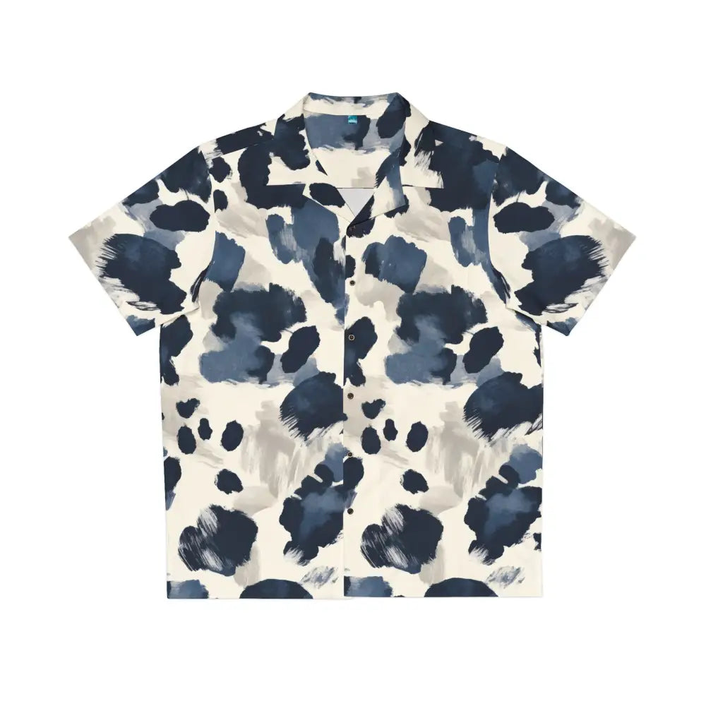 Men’s Hawaiian short-sleeved button-down shirt with abstract blue and beige pattern