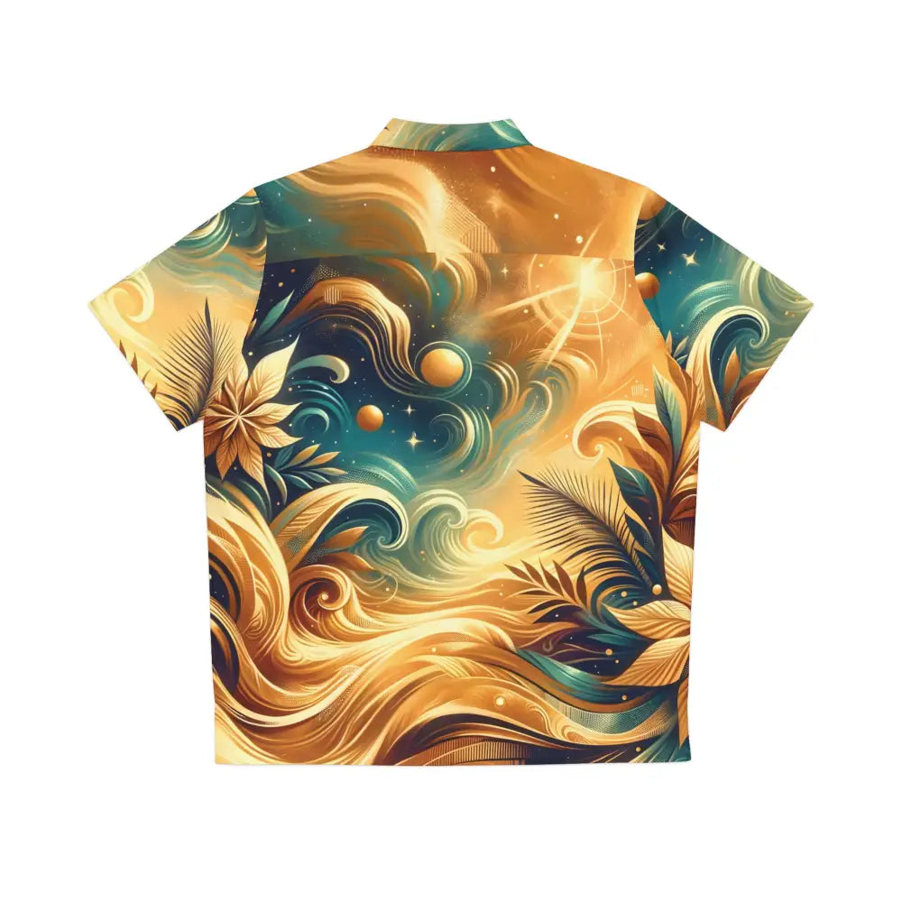 Men’s Hawaiian Shirt with celestial and floral design featuring nebula and psychedelic wave details