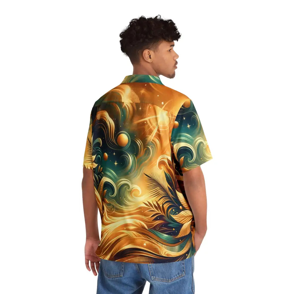 Patterned short-sleeved Men’s Hawaiian shirt with psychedelic wave design