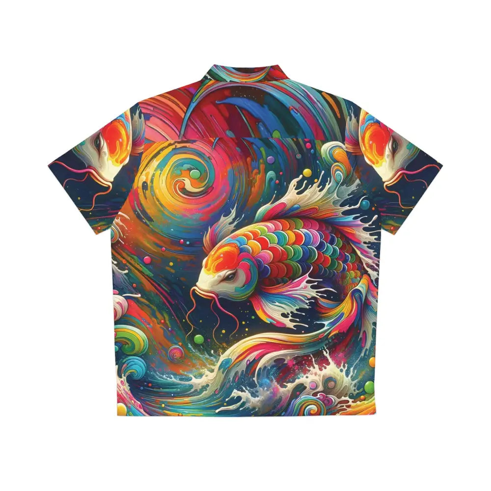 Colorful koi fish Hawaiian shirt for men from PixiOnyx Surreal Streamwear collection