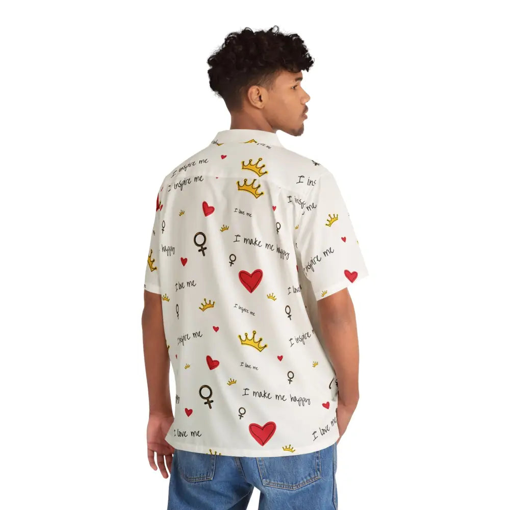Men’s Hawaiian Shirt with colorful tropical patterns from PixiOnyx Tropical Empowercore