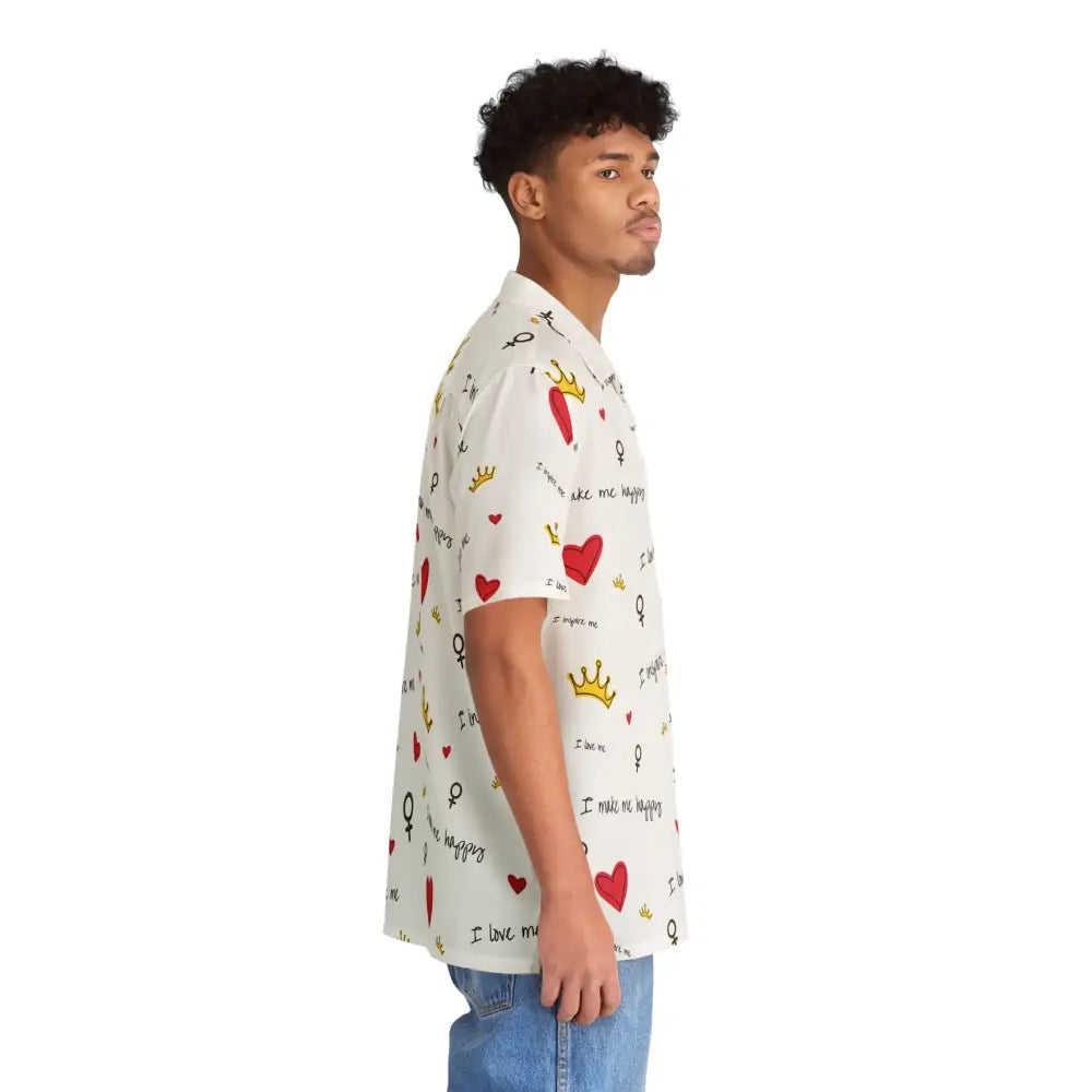 Patterned short-sleeve Hawaiian shirt featured in Men’s Hawaiian Shirt Self Love Manifesto PixiOnyx Tropical Empowercore