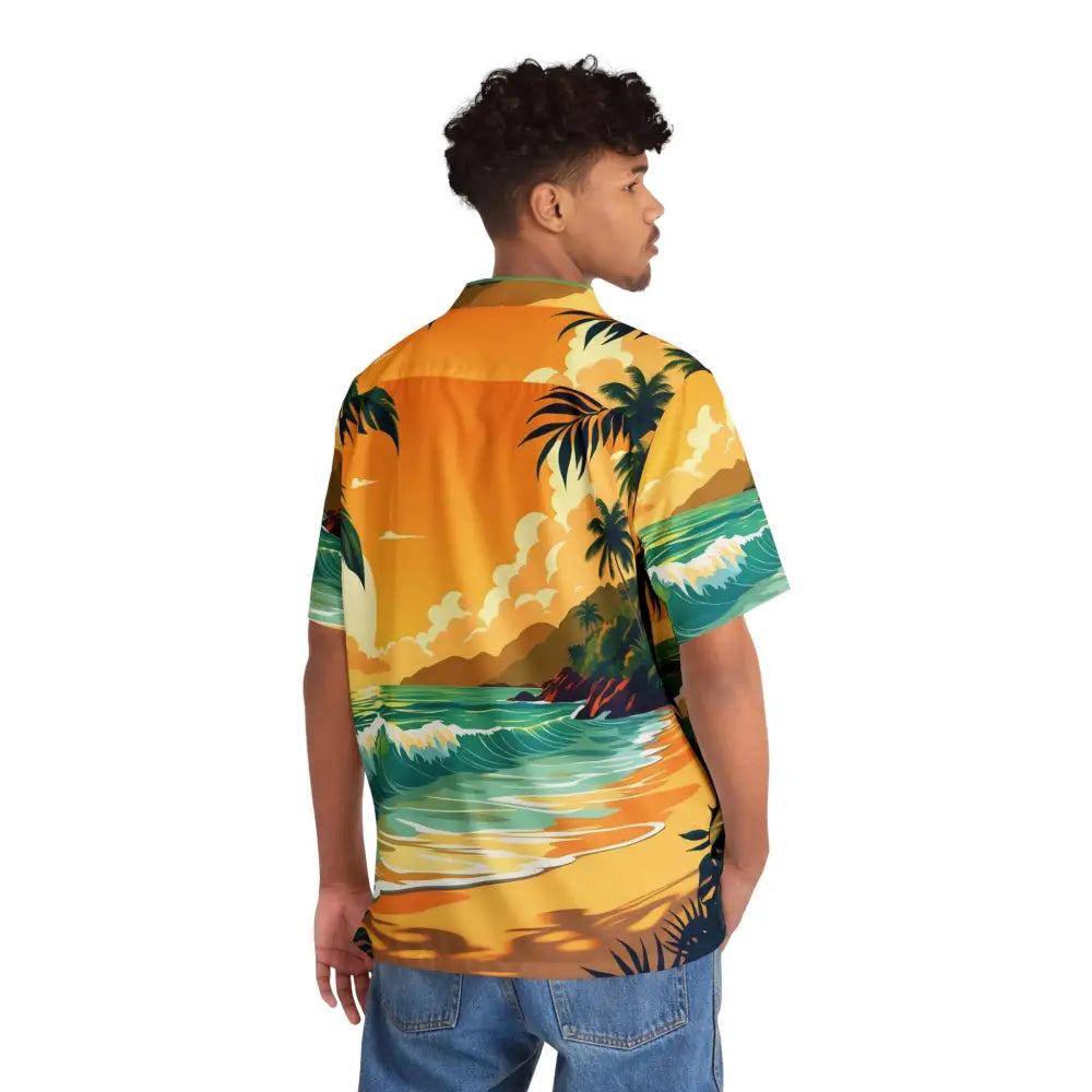 Men’s Hawaiian Sunset Mirage Retreat Tropical Button-Down Shirt in vibrant colors