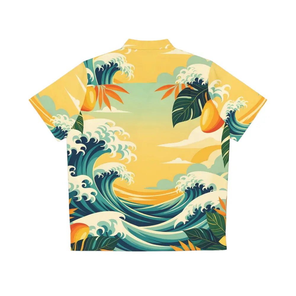 Men’s Hawaiian shirt featuring tropical wave pattern for a vibrant beach look