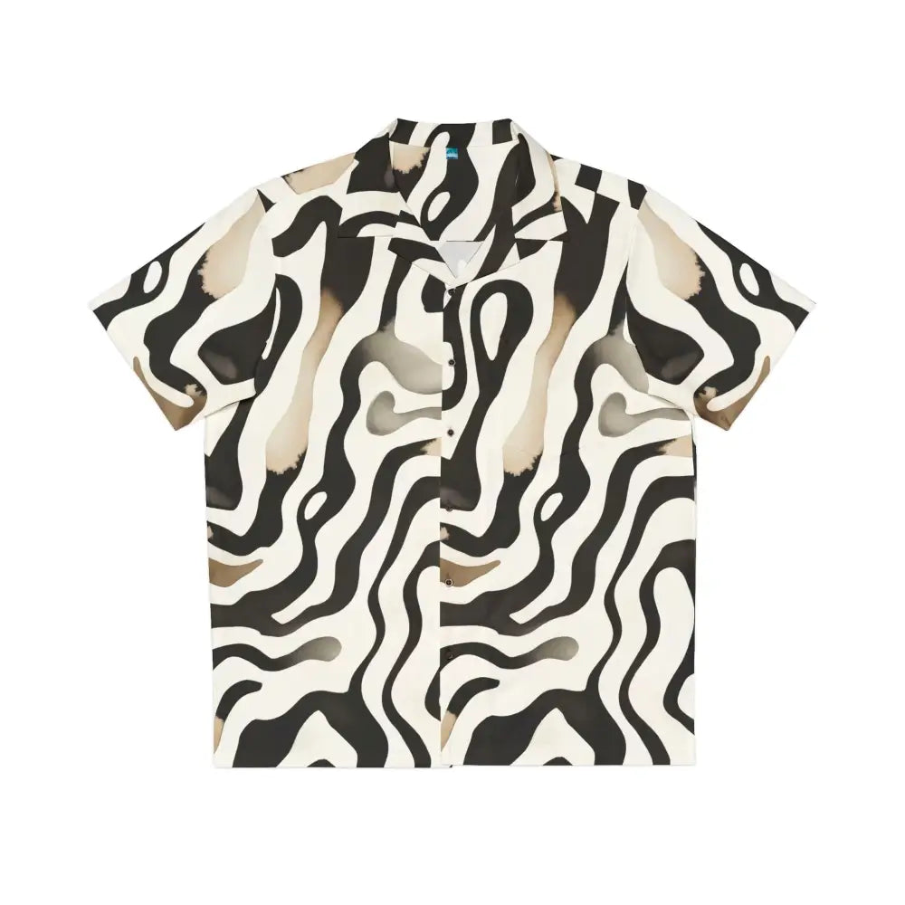 Short-sleeved button-down shirt with zebra-like pattern from Men’s Hawaiian Shirt Waveline Ritual PixiOnyx Surrealwear
