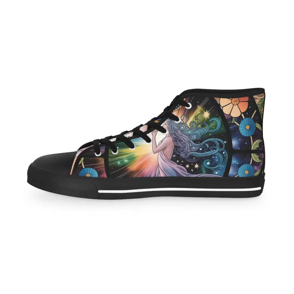 Men’s high top sneaker featuring celestial art design from PixiOnyx Streetwear