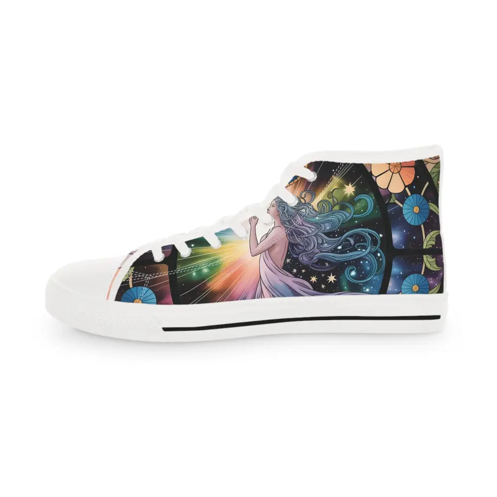 Men’s high top sneaker with vibrant celestial art for stylish streetwear