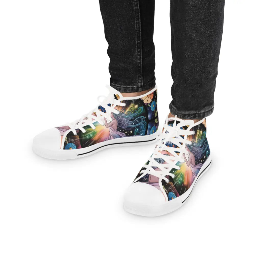 Colorful high-top sneakers from PixiOnyx Celestial Bloom streetwear collection