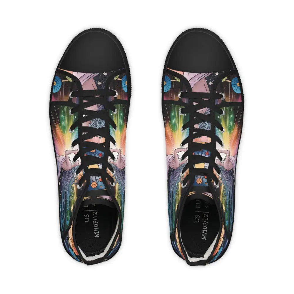 High-top sneakers with colorful cosmic design in PixiOnyx Celestial Bloom collection