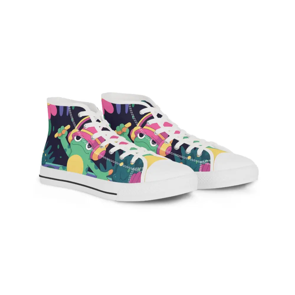 Frog-themed high-top sneakers from PixiOnyx Festival Kicks Men’s DJ Frog Lilygroove collection