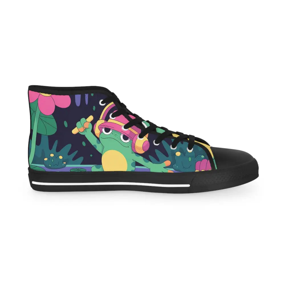 Men’s high top sneaker featuring colorful frog design from DJ Frog Lilygroove collection