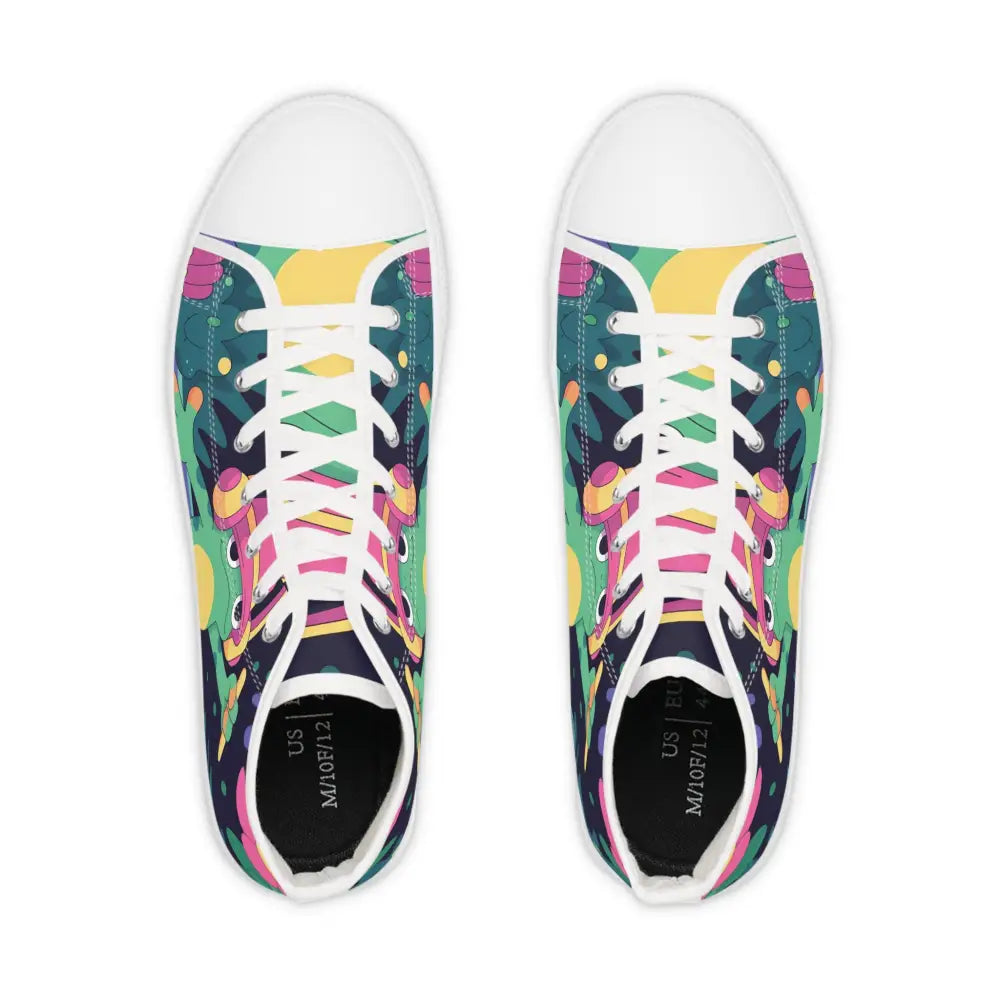 Colorful patterned high-top sneakers from DJ Frog Lilygroove PixiOnyx Festival Kicks
