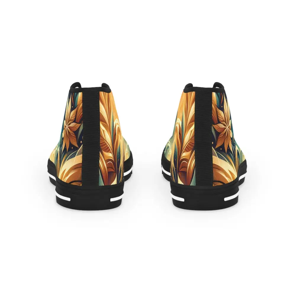Floral-patterned men’s high-top sneakers from Nebula Bloom Cascade collection at PixiOnyx Footwear Flux