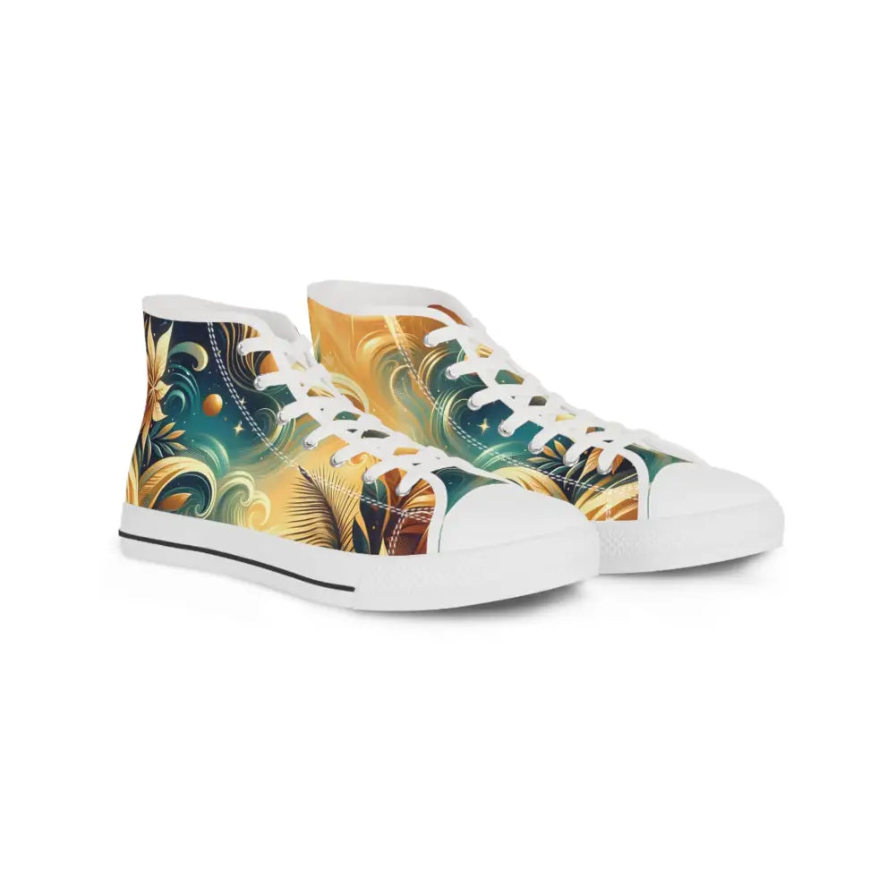 Floral patterned high-top sneakers from Nebula Bloom Cascade by PixiOnyx Footwear Flux