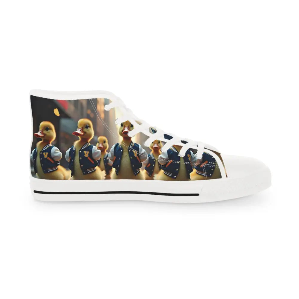 High-top sneaker with duckling print from Varsity Duck Squad PixiOnyx Street Surreal Footwear
