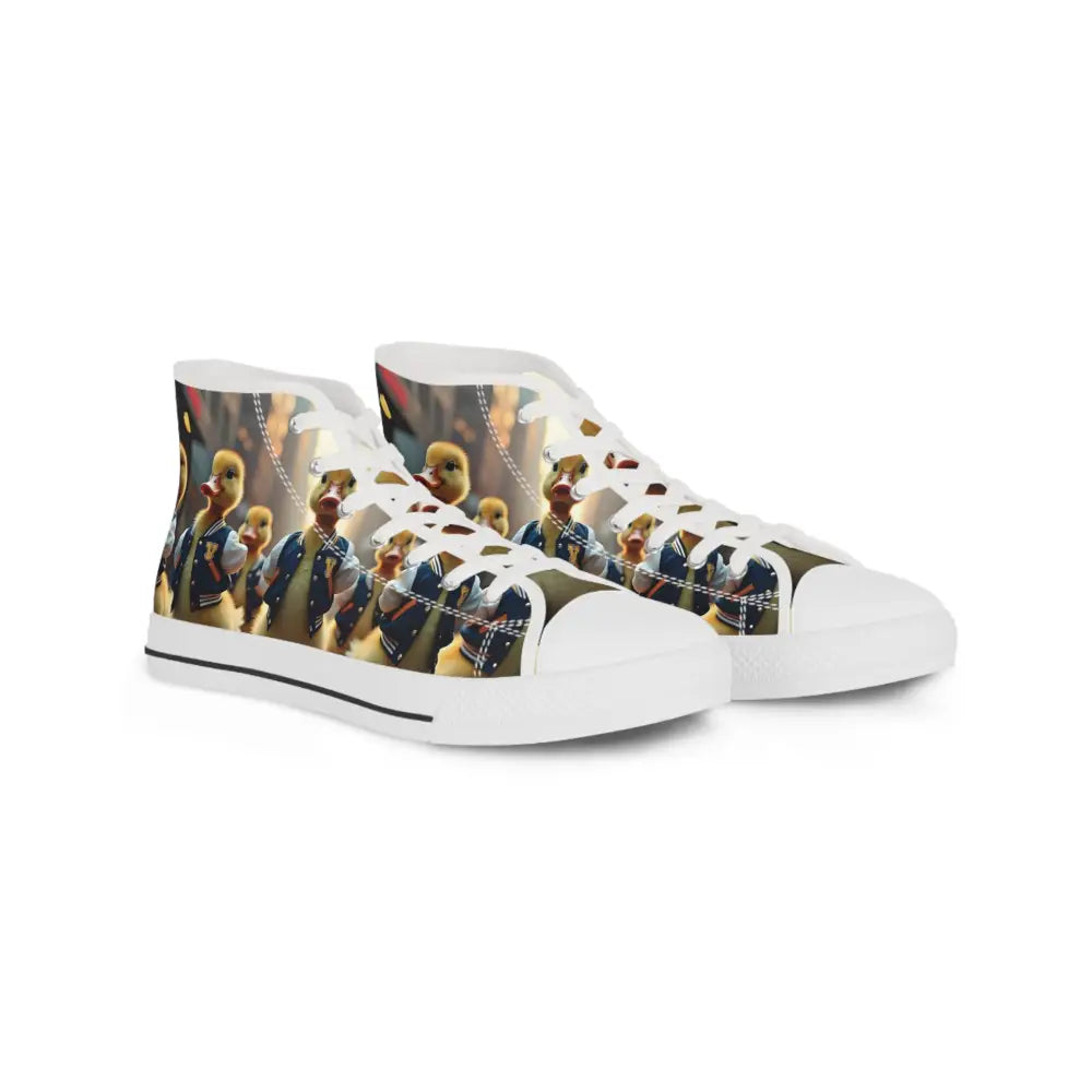High-top sneakers with duck print from Varsity Duck Squad by PixiOnyx Street Surreal Footwear
