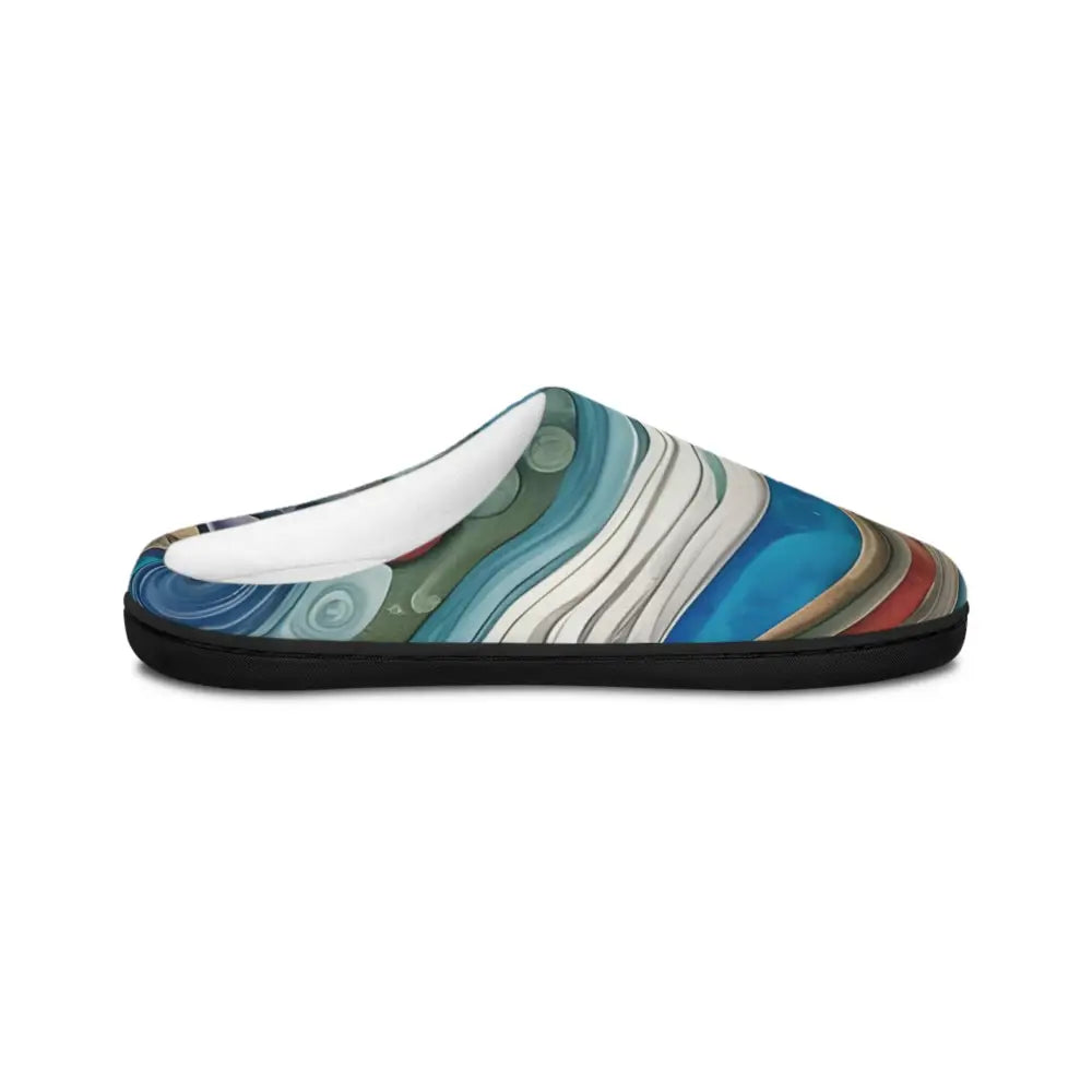 Abstract patterned slipper with black sole from PixiOnyx Men’s Indoor Slippers Coastal Calm