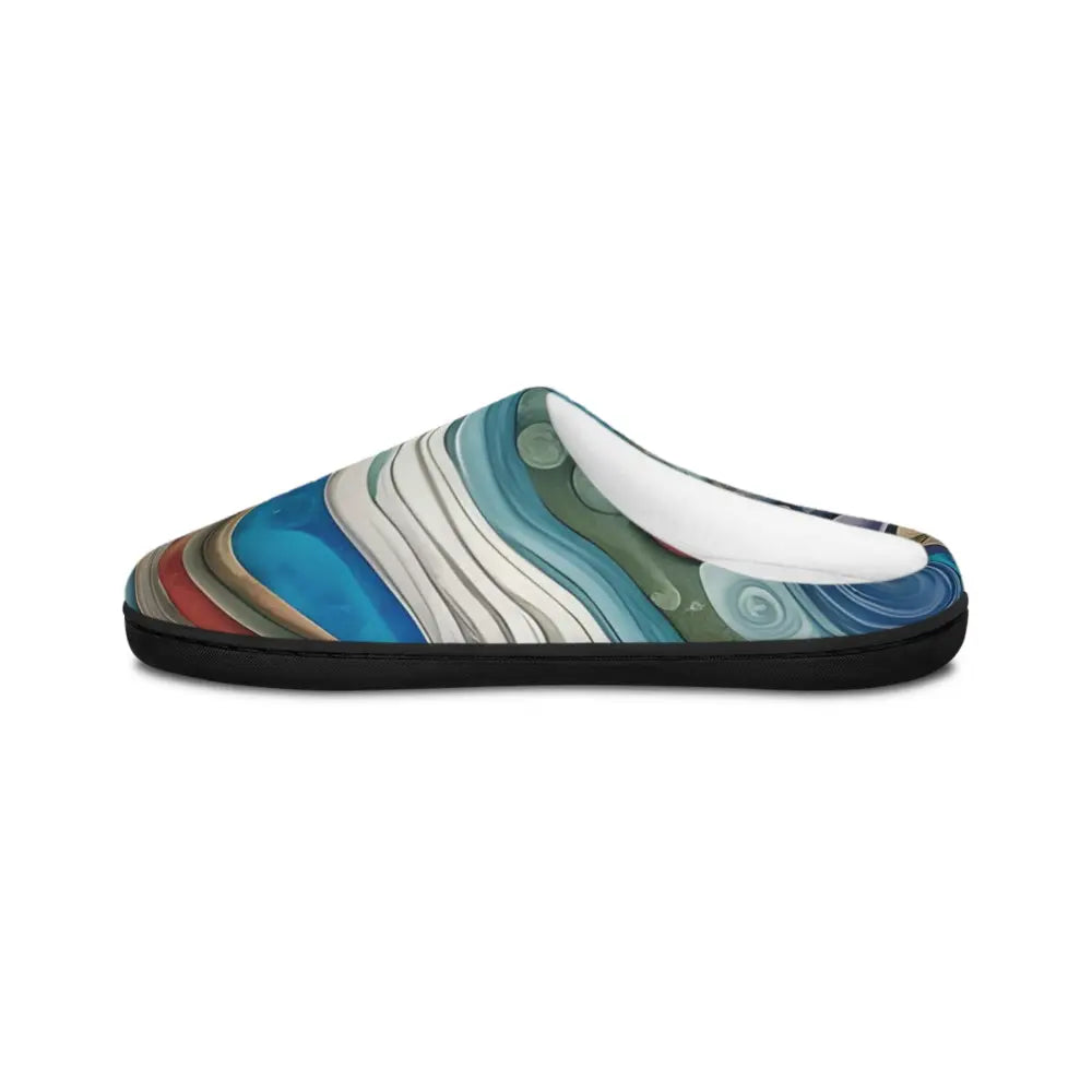 Abstract-patterned slipper showcasing coastal ocean design for men’s indoor comfort