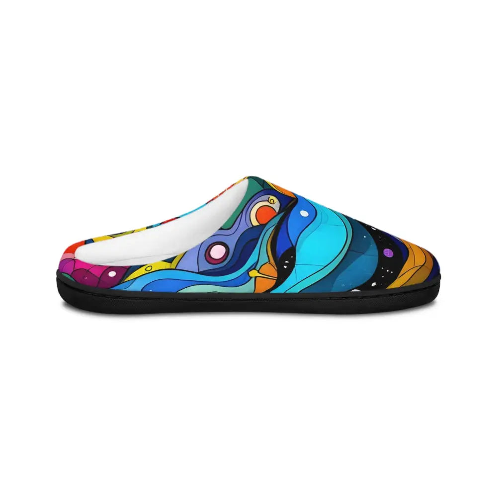 Abstract patterned slipper in vibrant layered spectrum design for stylish indoor comfort