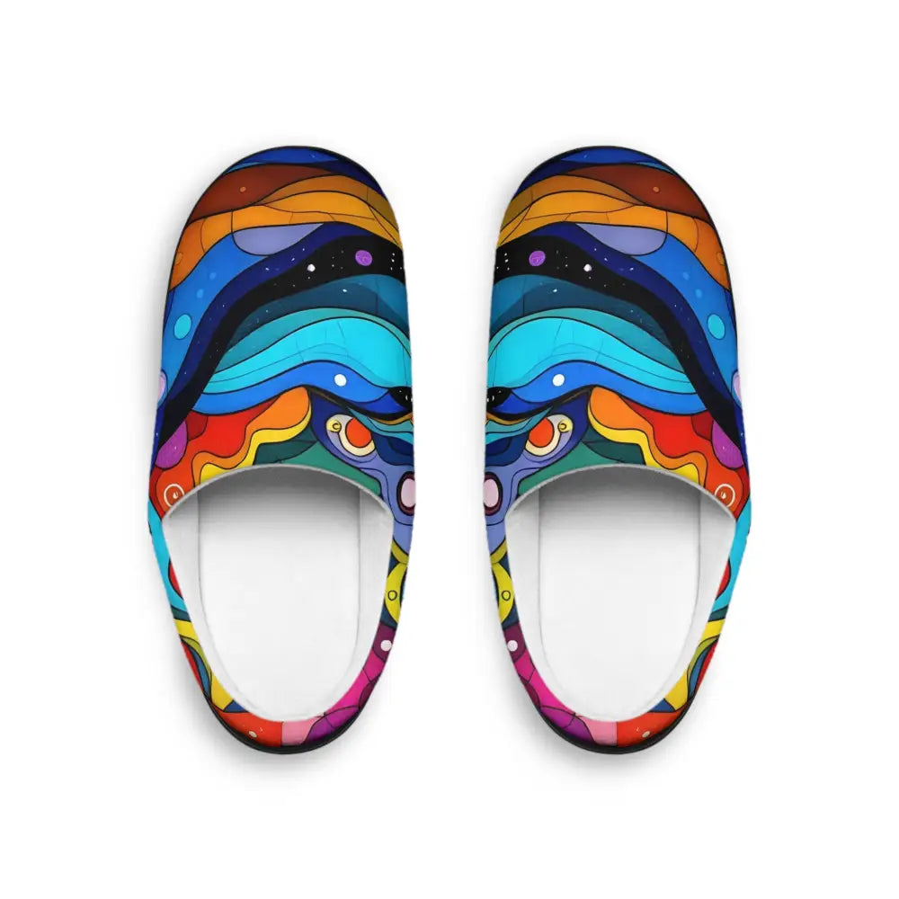 Colorful psychedelic slippers from PixiOnyx Men’s Indoor Slippers Layered Spectrum collection