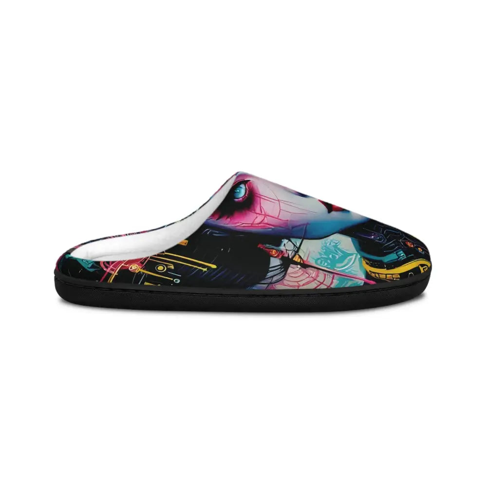 Cyberpunk-themed men’s indoor slippers Mech Shrine Geisha with futuristic design