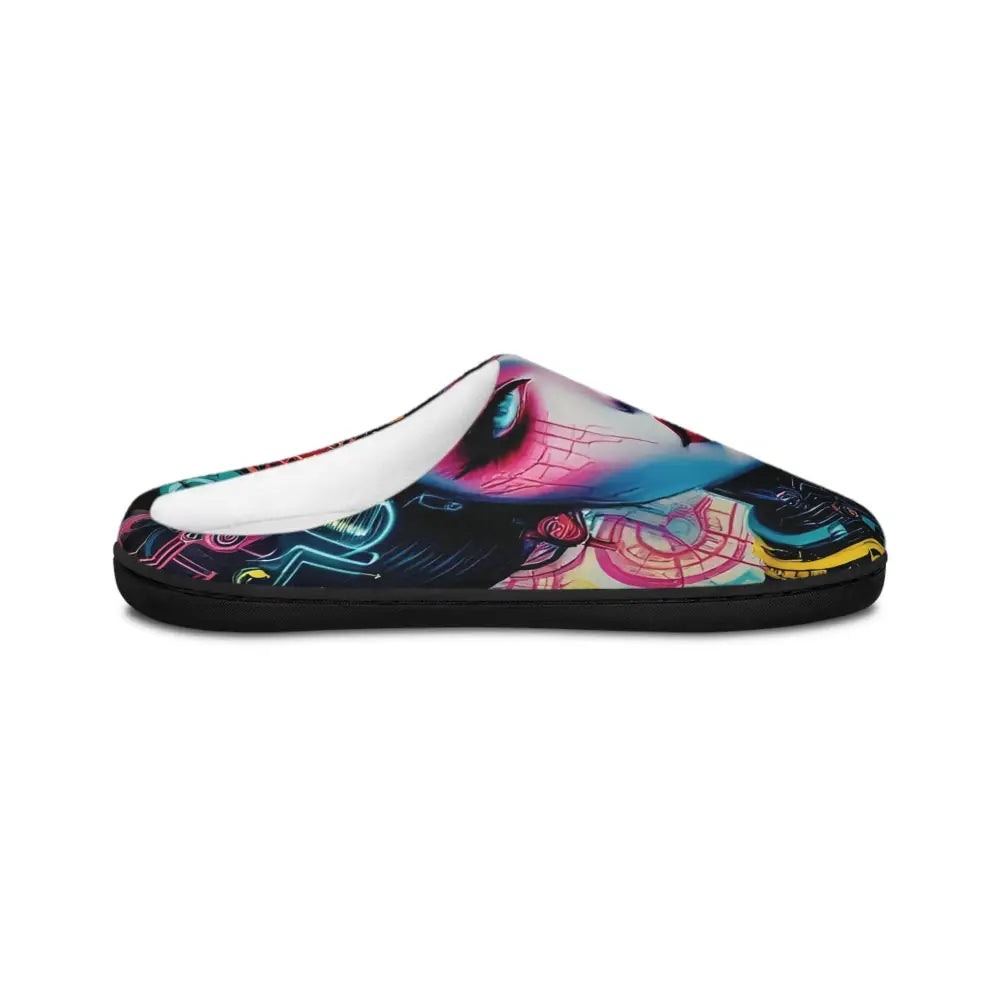 Colorful men’s indoor slipper with black sole from PixiOnyx Mech Shrine Geisha collection