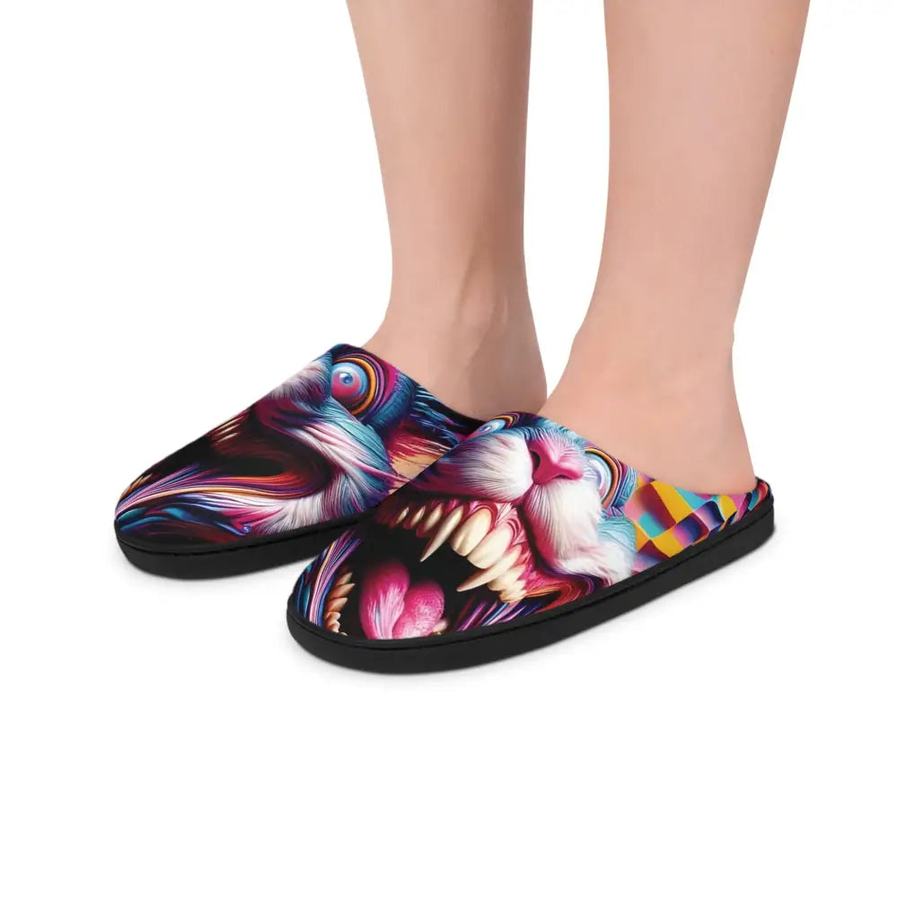 Colorful monster-themed slippers for men from PixiOnyx Housebound Havoc Indoor Slippers