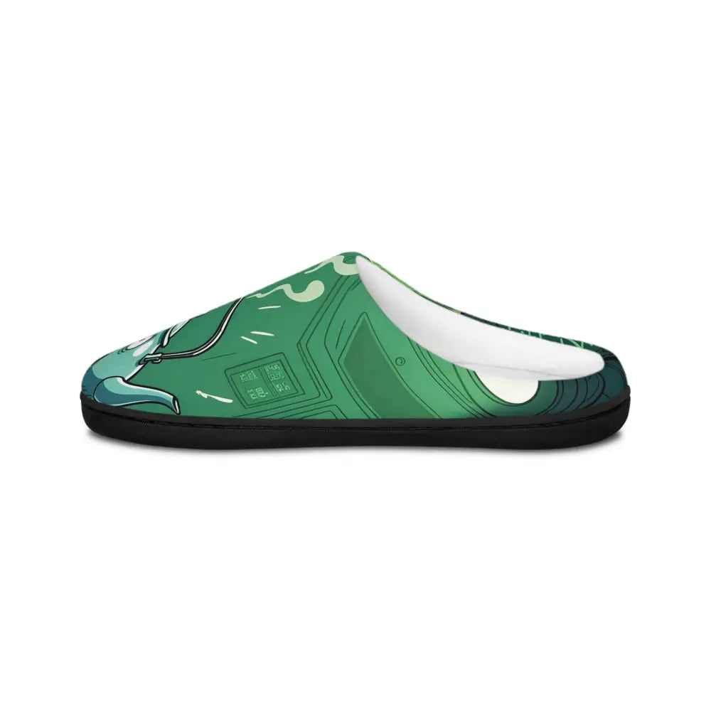 Green slipper with cartoon alien design from Probe Protocol Men’s Indoor Slippers