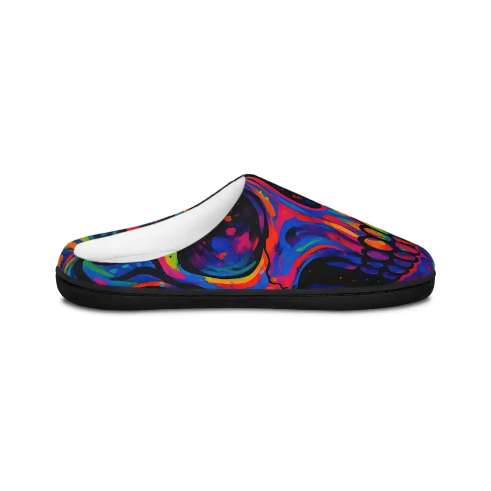 Colorful skull slipper from Men’s Indoor Slippers Psychedelic Skull Neon Skeleton Art Comfort by PixiOnyx