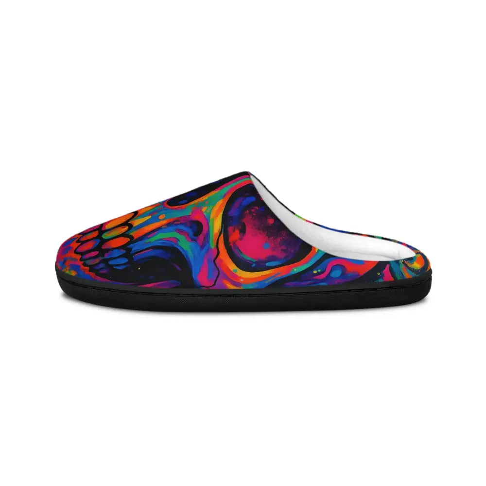 Colorful skull slipper from Men’s Indoor Slippers Psychedelic Skull Neon Skeleton Art by PixiOnyx