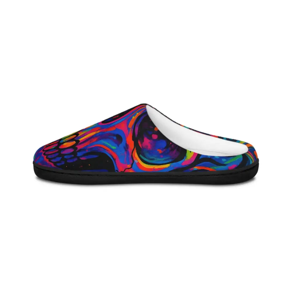 Colorful skull slipper from Men’s Indoor Slippers Psychedelic Skull Neon Skeleton Art Comfort by PixiOnyx
