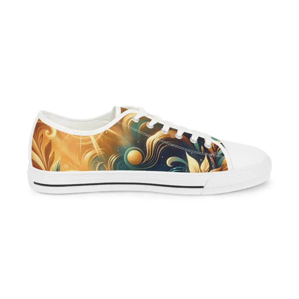Artistic floral-patterned Men’s Low Top Sneakers Nebula Bloom Cascade by PixiOnyx