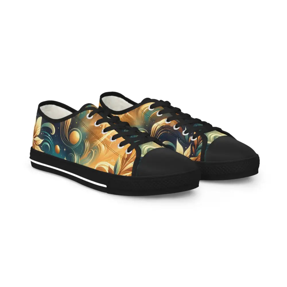 Men’s low top sneakers with floral patterned canvas design by PixiOnyx