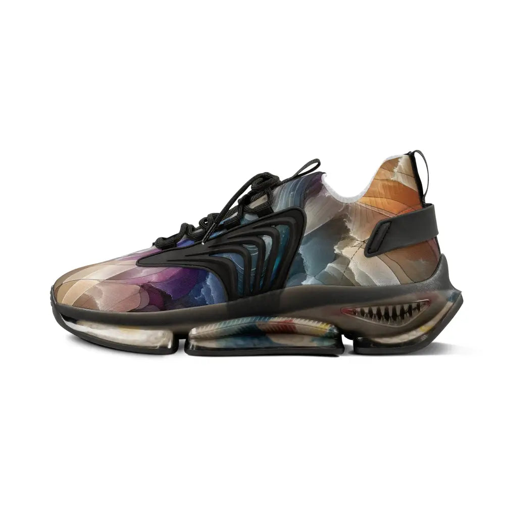 Colorful athletic shoe with a unique sole from Men’s Mesh Sneakers Celestial Layer Flux PixiOnyx Artwear