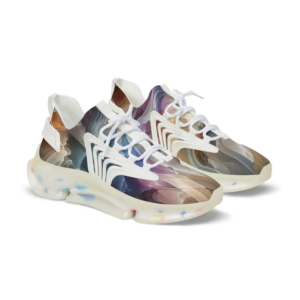 Colorful abstract-patterned men’s mesh sneakers from PixiOnyx Artwear Footwear Celestial Layer Flux