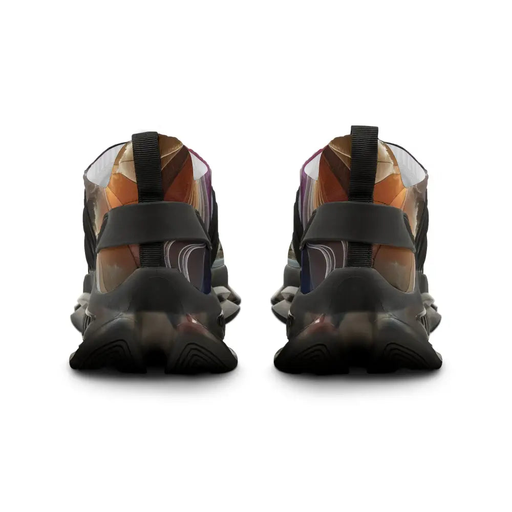 Pair of black athletic shoes from PixiOnyx Artwear Men’s Mesh Sneakers Celestial Layer Flux