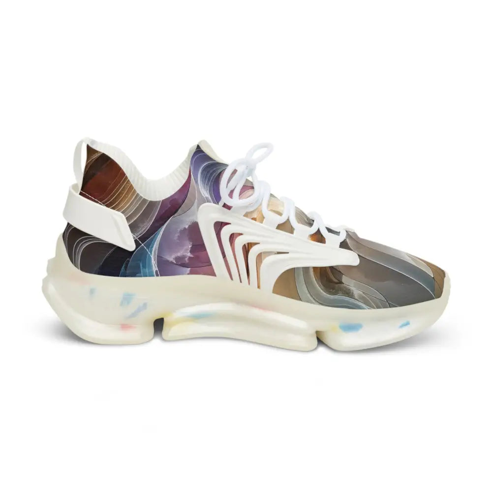 Colorful abstract-patterned athletic shoe from Men’s Mesh Sneakers Celestial Layer Flux PixiOnyx Artwear